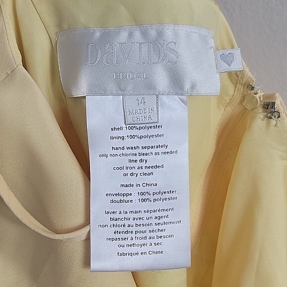 David’s Yellow Spaghetti Straps V-neck Midi Bridal Women's Dress Size 14 - Picture 8 of 9